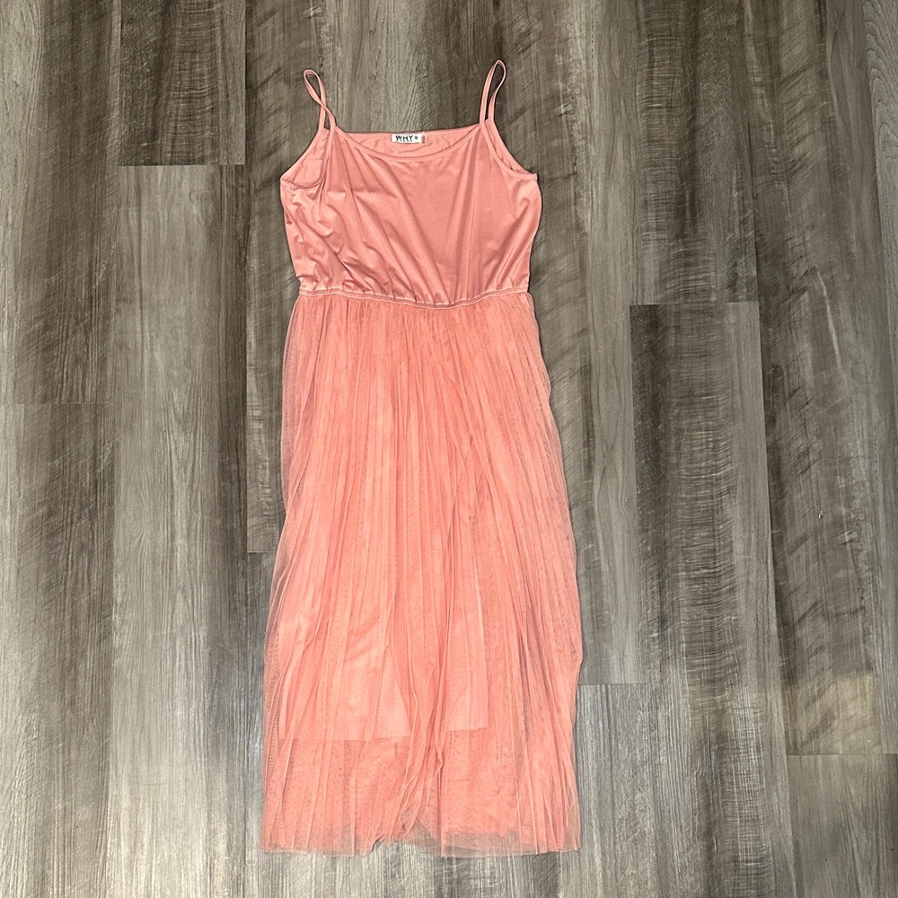 Why Dress Basic Mesh Pleated Spaghetti Strap Dress - Medium